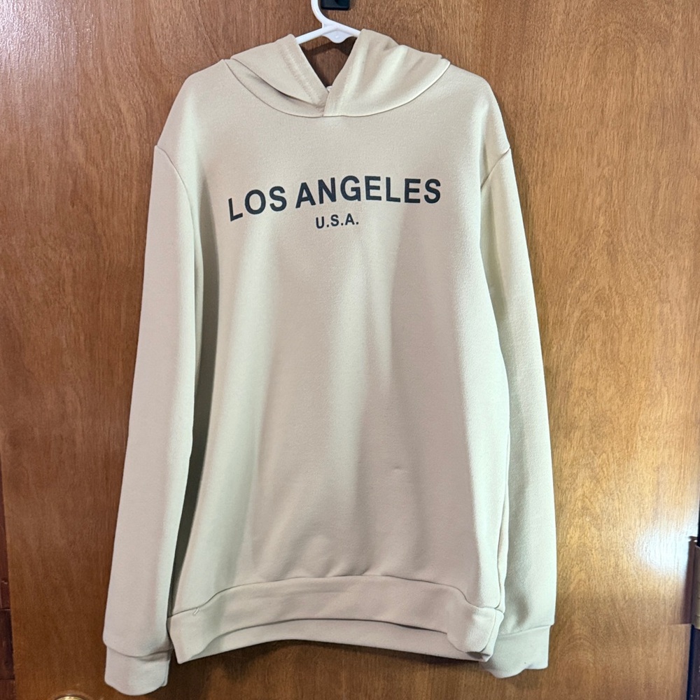 SHEIN Beige Hoodie with Navy Text